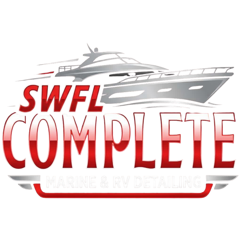 SWFL Complete Marine & RV Detailing logo with red lettering and silver yacht graphic