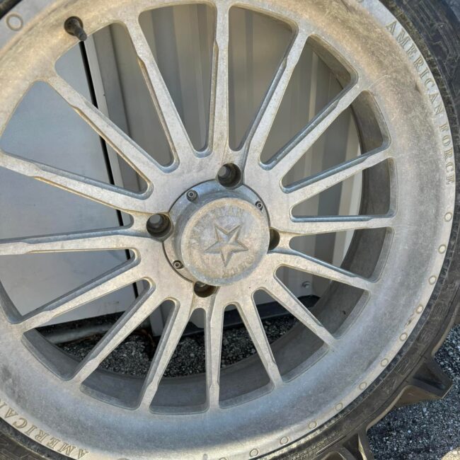 Dusty American Force polished wheel before cleaning and polishing at a Southwest Florida detailing shop